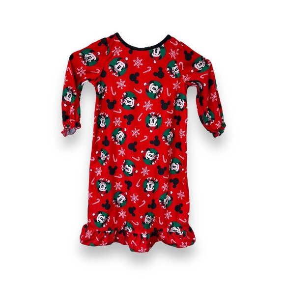 Disney Girls Mickey Mouse Christmas Fleece Pajama Dress Gown 2T Fire Resistant - Picture 3 of 10